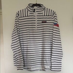Vineyard Vines White Pullover with Navy Stripes